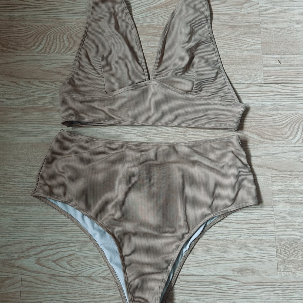 Tan Ribbed Bikini Set